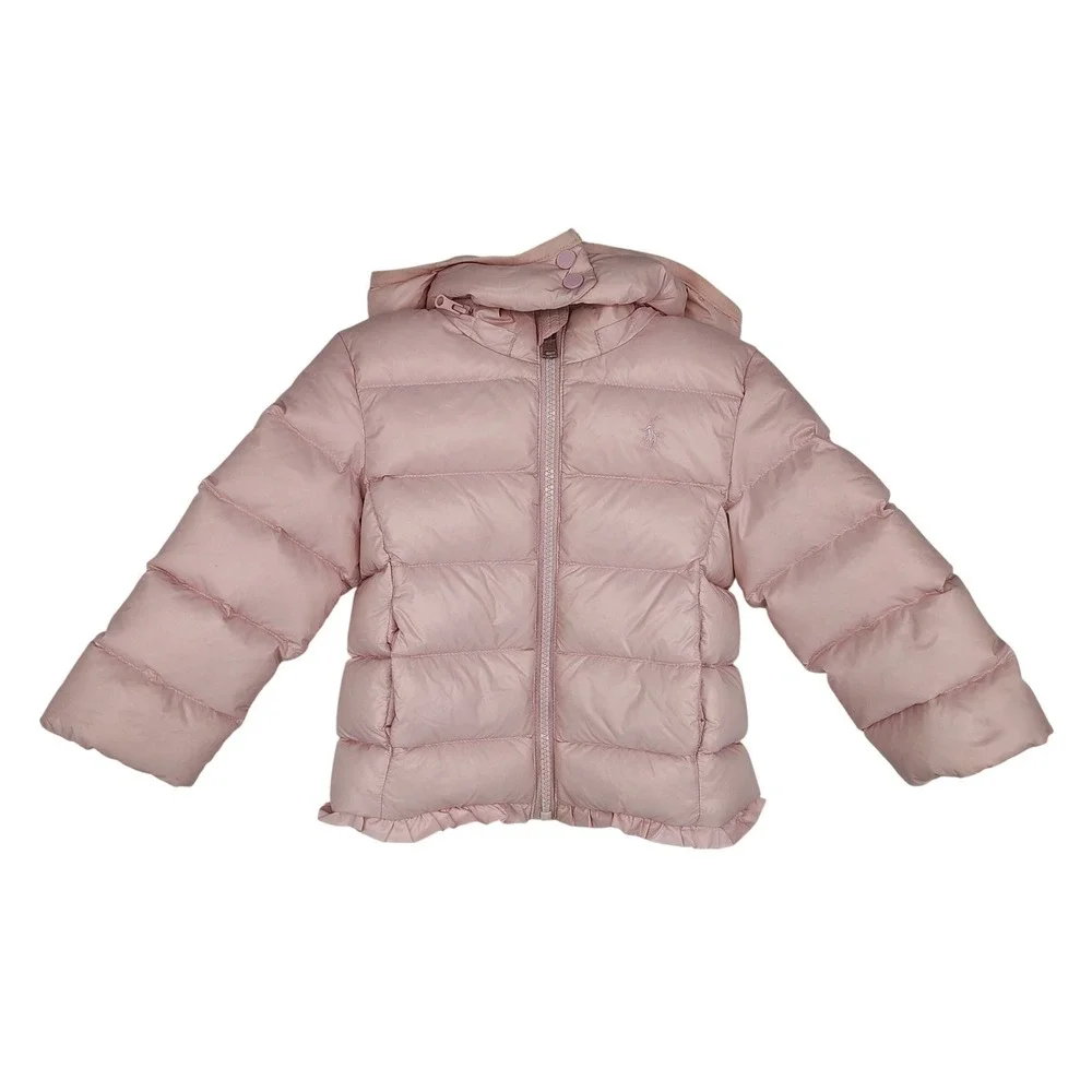 Ralph Lauren Toddler Girls Puffer Jacket Coat 24M Pink Down‎ Filled Hooded Zip